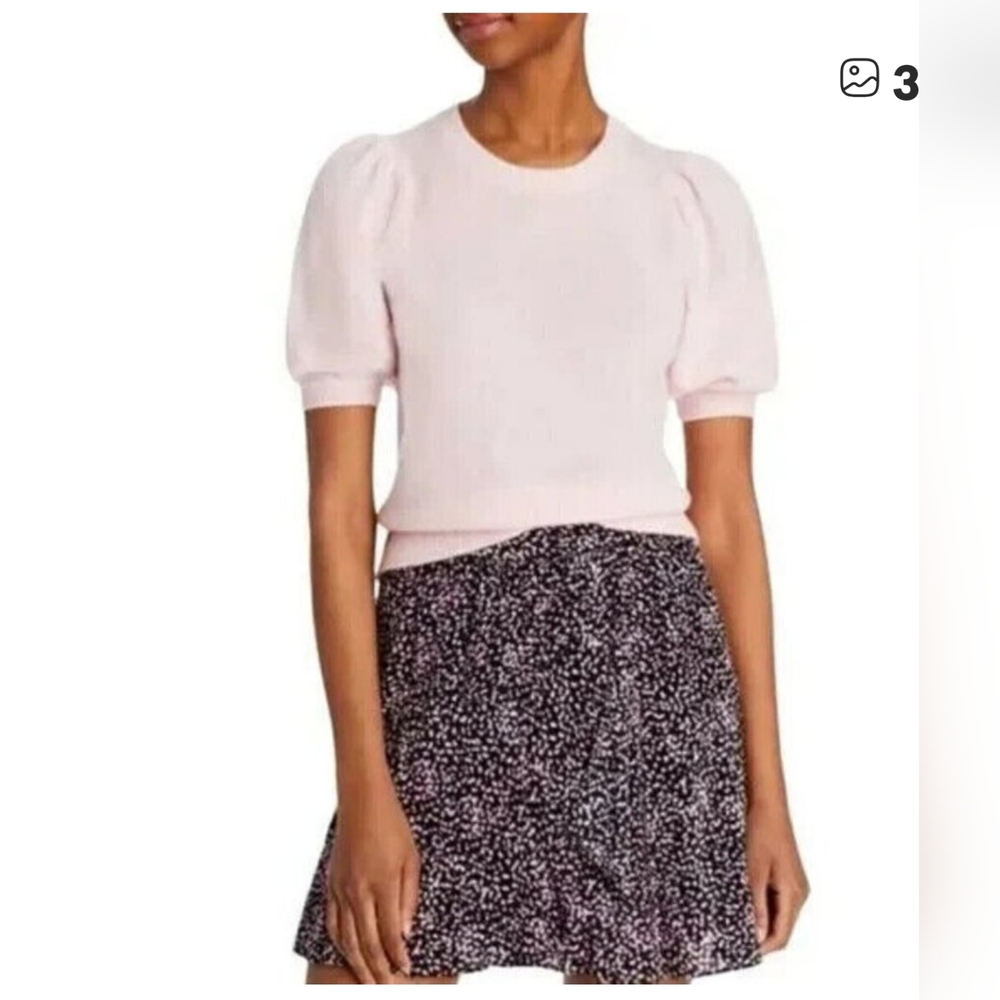 NWT C By Bloomingdales Pink Puffed Short Sleeve Cashmere Sweater Size Medium